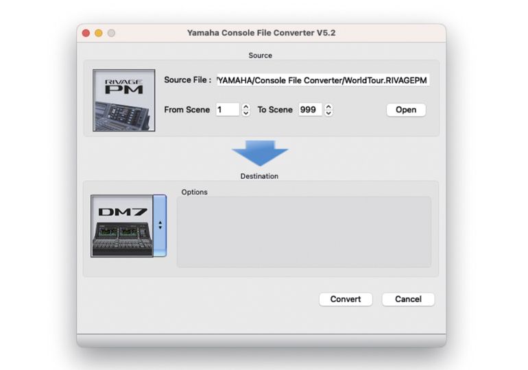 Yamaha Digital Mixing Console DM7: 使用調(diào)音臺(tái)文件轉(zhuǎn)換器（Console File Converter）為演出做好準(zhǔn)備